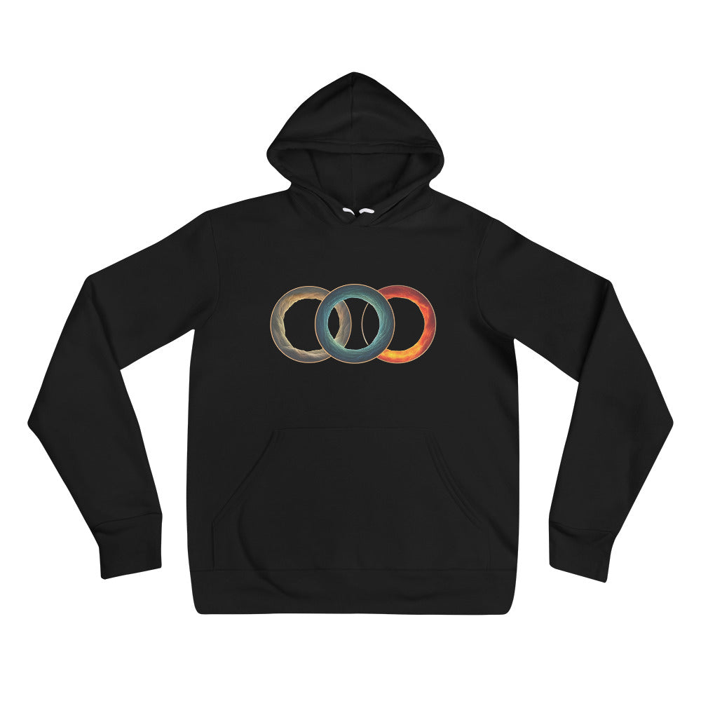 Elemental Rings Unisex Hoodie | Timeless Elegance Meets Elemental Symbols