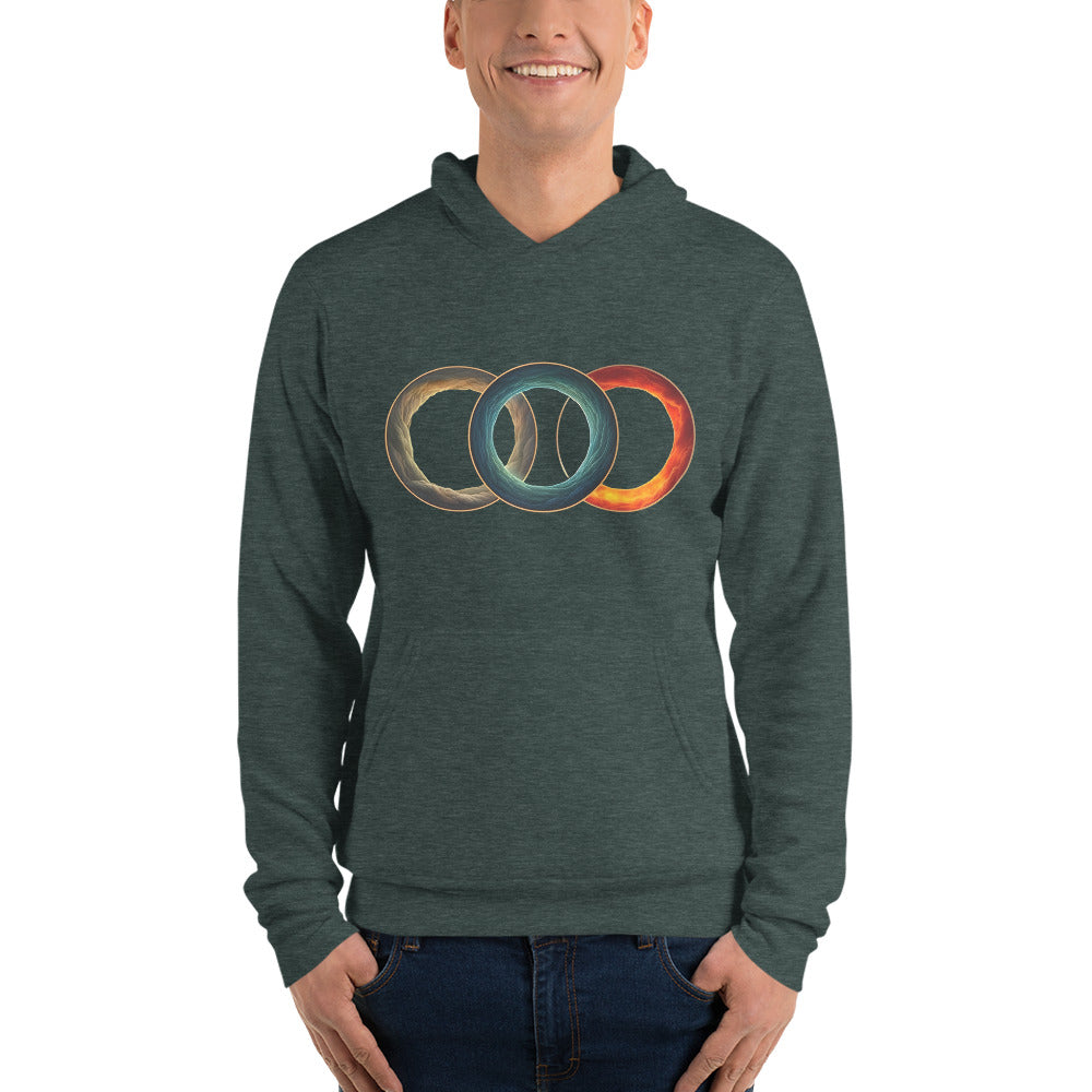 Elemental Rings Unisex Hoodie | Timeless Elegance Meets Elemental Symbols