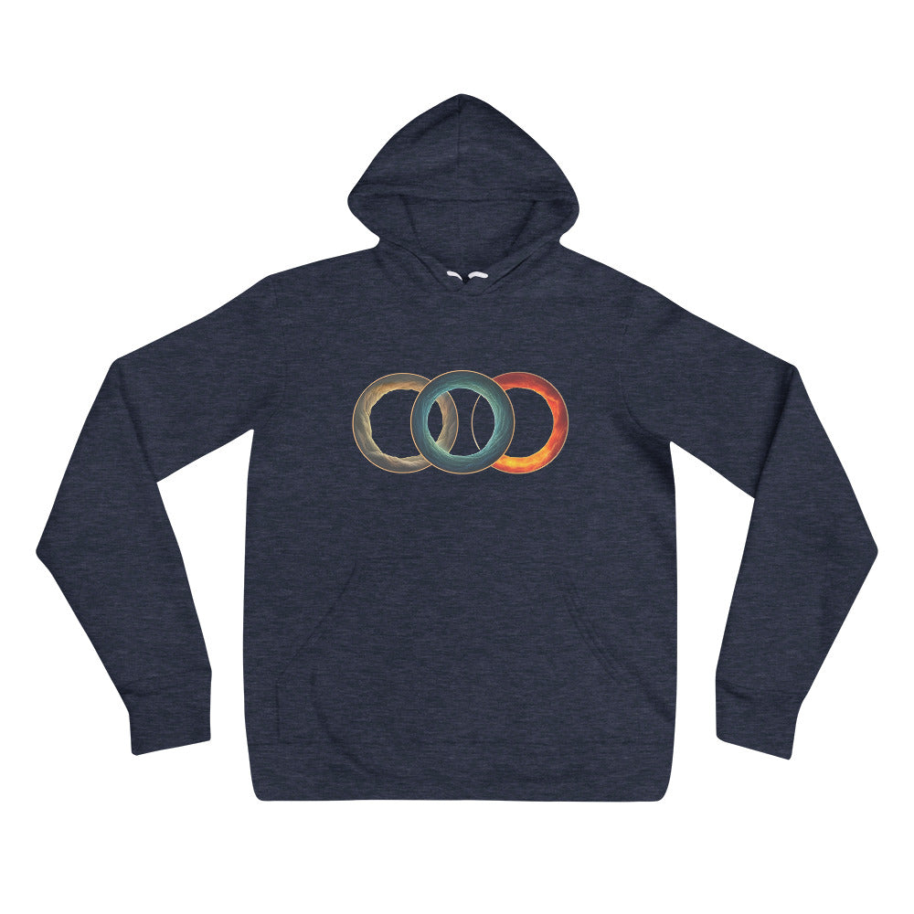 Elemental Rings Unisex Hoodie | Timeless Elegance Meets Elemental Symbols