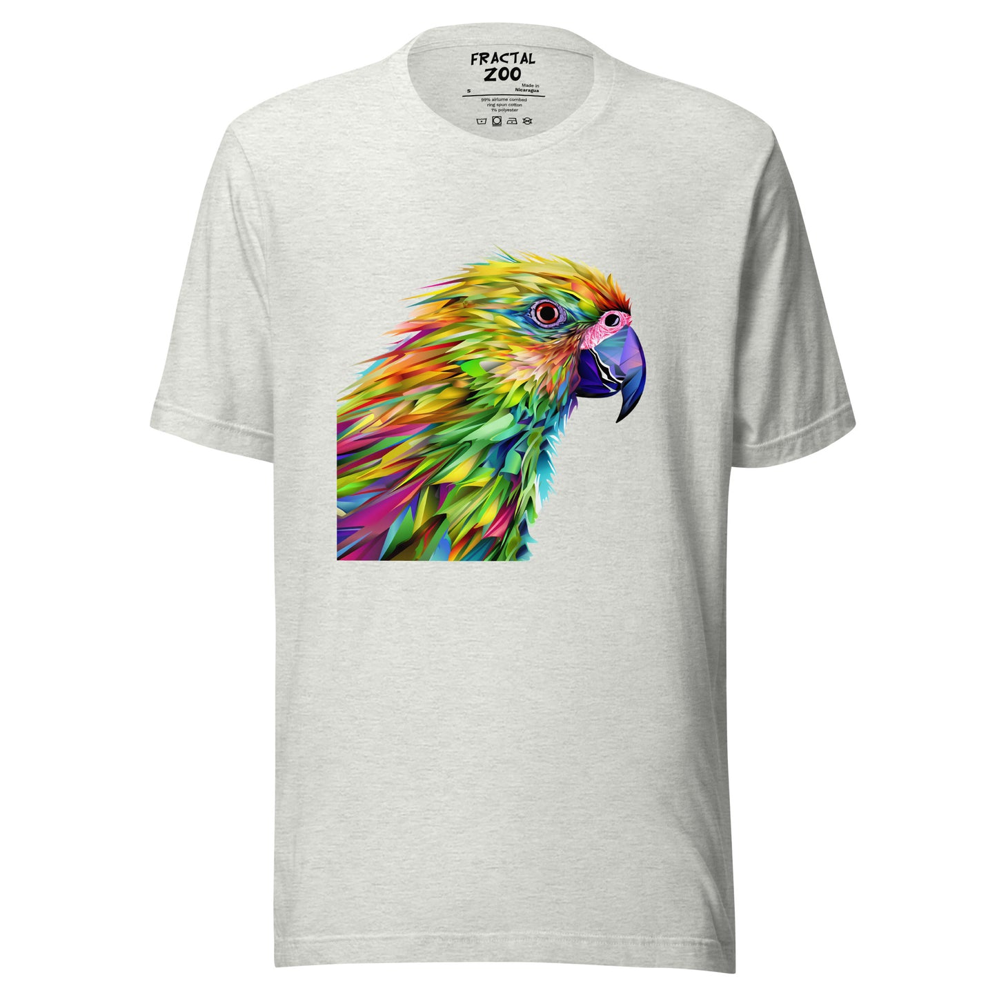 Express Your Love for Art and Nature with our Kaleidoscope Parrot Tee