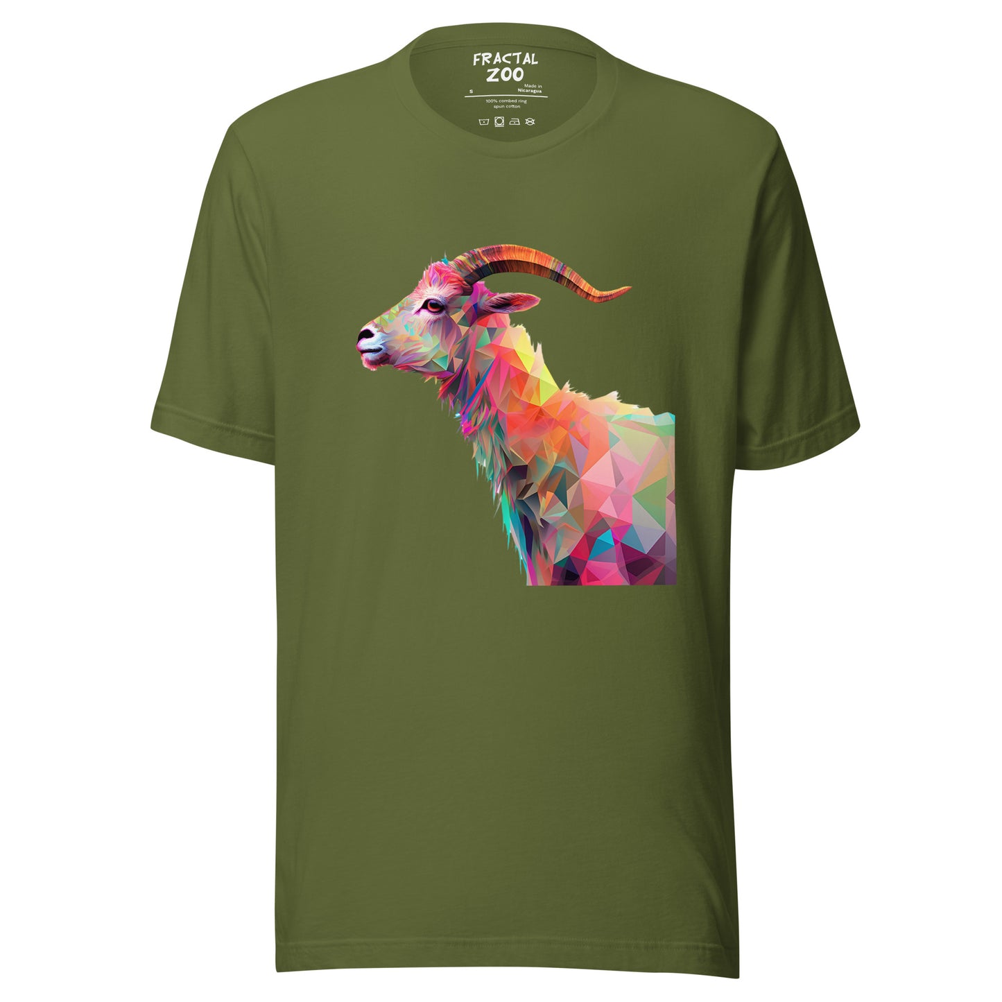 Geometric Goat Harmony T-Shirt at Fractal Zoo where Art Meets Comfort